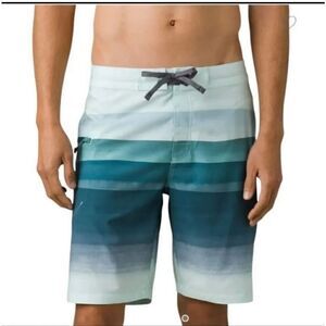NEW PRANA Fenton Boardshorts in Aquamarine Stripe Size 36